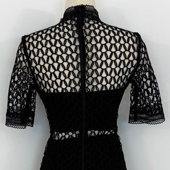 BARDOT Fiona Mesh Short Sleeve Trumpet Midi Dress in Black US 4/XS NWT - Picture 9 of 13